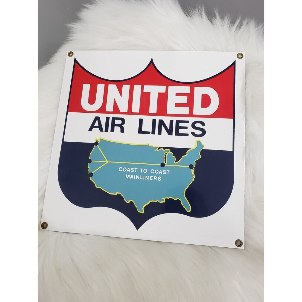 Vintage United Air Lines Porcelain Heavy Sign